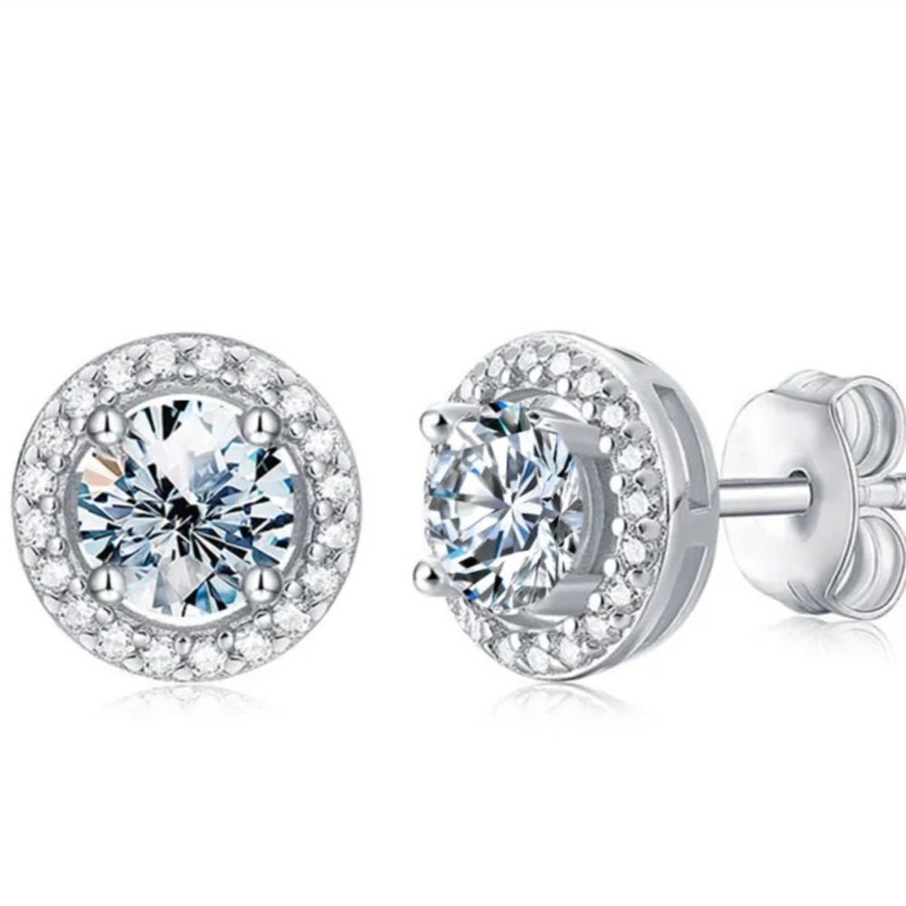 1 Carat Round Diamond Moissanite Sterling Silver Earrings